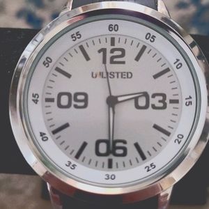 Large Face Unlisted Watch Silver w Black Poly Band